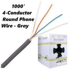 4-Conductor 24 Gauge Solid Copper Round Phone Telephone Wire 1000ft Gray Box