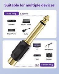 RCA To 1/4″ Audio Adapter 6.35Mm Mono Plug Male To RCA Female Connectors 6 Pack