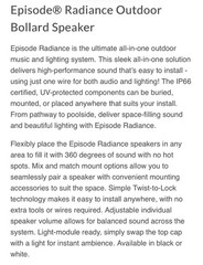 Episode ES-RAD-SPK3-WHT 🎶 Outdoor Radiance Speaker 🎶 Weatherproof White