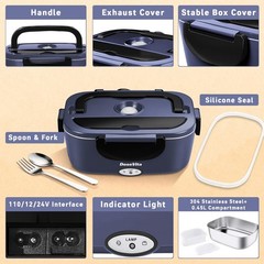 Dosevita 100W Electric Heated Lunch Box, 1.5L, Royal Blue+Black-1.5L