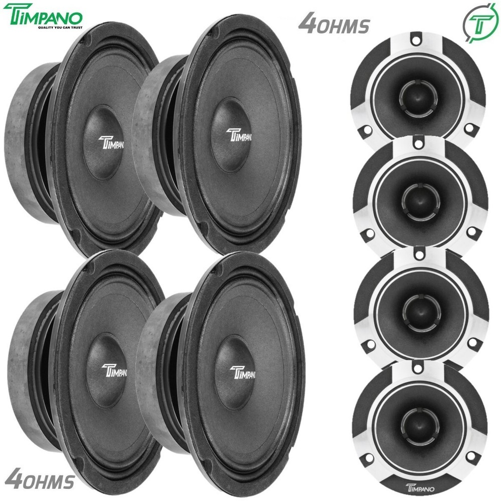 4x Timpano 6.5″ Car Midrange Speakers TPT-MR6-4 SLIM + 4x TPT-ST2 Chrome Tweeter