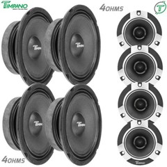 4x Timpano 6.5″ Car Midrange Speakers TPT-MR6-4 SLIM + 4x TPT-ST2 Chrome Tweeter