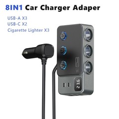 1to8 Multi Socket Car Cigarette Lighter Splitter USB Charger Adapter PD QC 120W