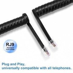 EZYUMM Phone Cord for Landline, 2 Pack Black Handset Telephone Cord, Universal