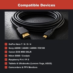 6FT Micro HDMI Type D to HDMI Cable 4K Cord for Tablet Laptop Lenovo Yoga ASUS