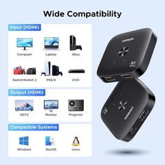 HDMI 2.1 Switch 2 in 1 Out 8K@60Hz Ultra HD Supports 4K@240Hz 4K@120Hz VRR HDR10