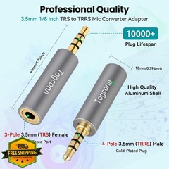 Togconn 3.5mm TRS to TRRS 2 Pack Adapter Male/Female