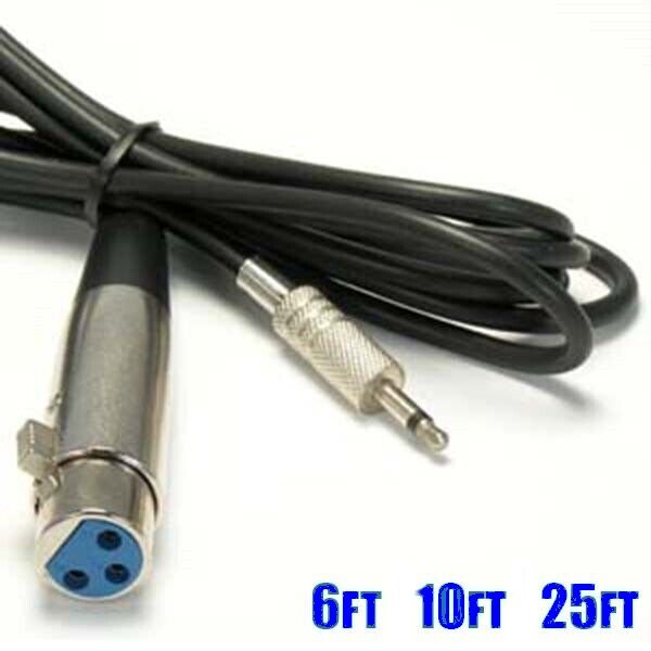 6 10 25FT XLR 3-Pin Female to 1/8″ 3.5mm Mono Male Microphone Audio Cable Black