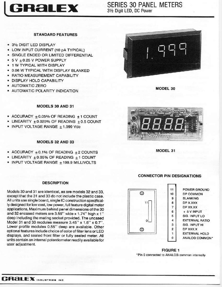 Genuine Gralex Ind. 30 DPM 1.999 Volt 0.05% Unconditional 10 years guarantee