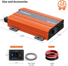 2080W Pure Sine Wave Inverter, 12V DC to 110V/120V AC, 6000W Peak, 5V/2.1A USB,