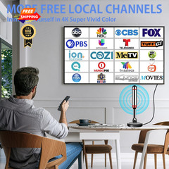 2024 Digital TV Antenna with Strong Magnetic Base, 360&Long 5.5 IN, black