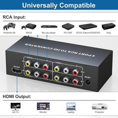 Multiple RCA to HDMI Converter – 4 Port Red White Yellow Composite Component to