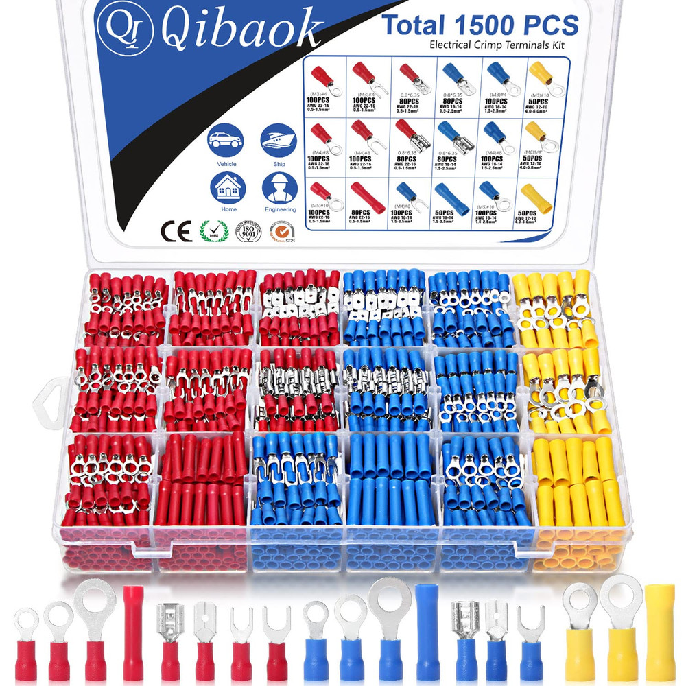 Qibaok 1500Pcs Wire Connectors – Insulated Electrical Wire Terminals (Copper) –