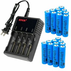 3.7V Button Top Rechargeable Battery 3000mAh Lithium Cell Charger For Flashlight