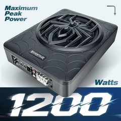1200W 10″ Slim Under Seat Powered Subwoofer with Built-in Amplifier, RGB LED