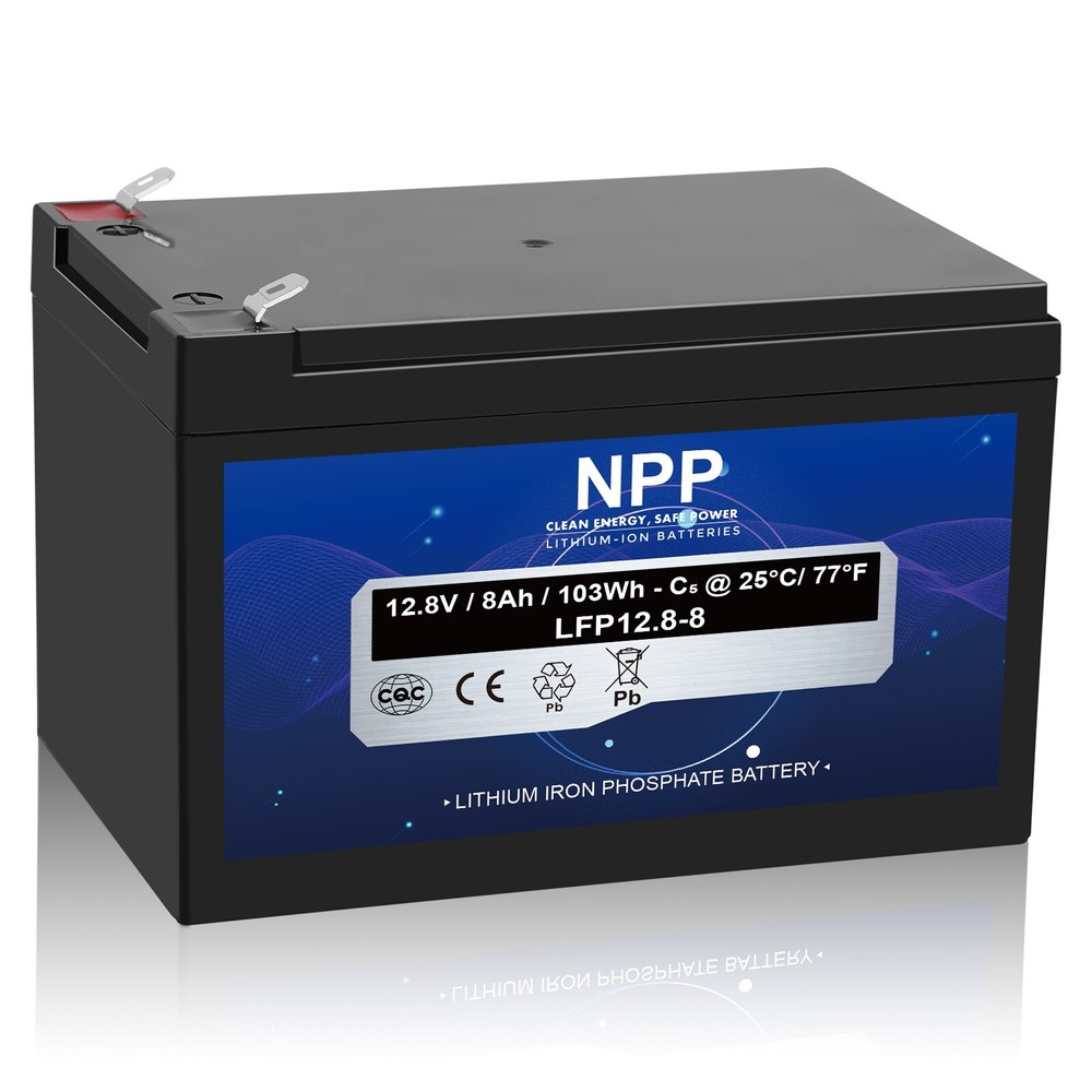 NPP Lithium 12.8V 8Ah LiFePO4 Phosphate Battery BMS with 4500-8000 Cycles RV