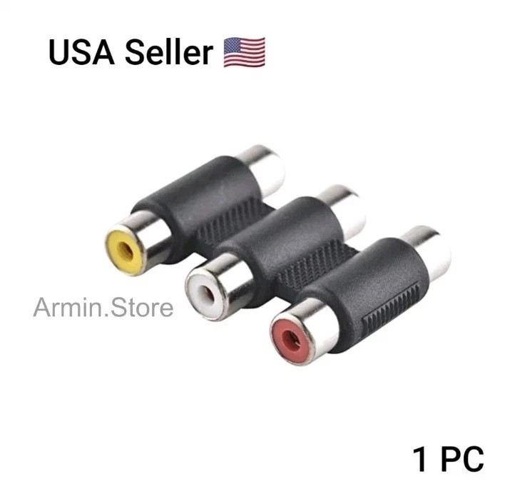 3 RCA Female to Female F/F Video Connector Converter Adapter for TV DVD HDTV AV