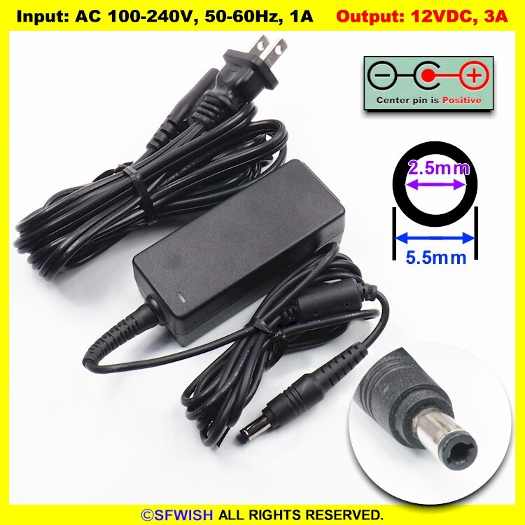 NEW 12VDC/3A AC Power Adapter/Charger *5.5×2.5mm Plug*