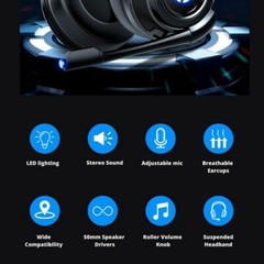 HP Wired Stereo Gaming Headset with mic, One Headset and LED Light w microphone