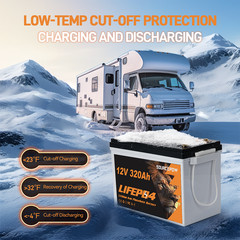 12V 320Ah Lithium LiFePO4 Battery,200A BMS for RV, Trolling Motor, Kayak, Solar