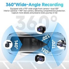 360° 4 Channel 1080P Car Dash Cam Front and Rear Inside Left Right + Camera Wifi