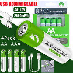 2-4x 1.5V 2600mWh AA / AAA Battery Type-C USB Rechargeable Lithium ion Batteries