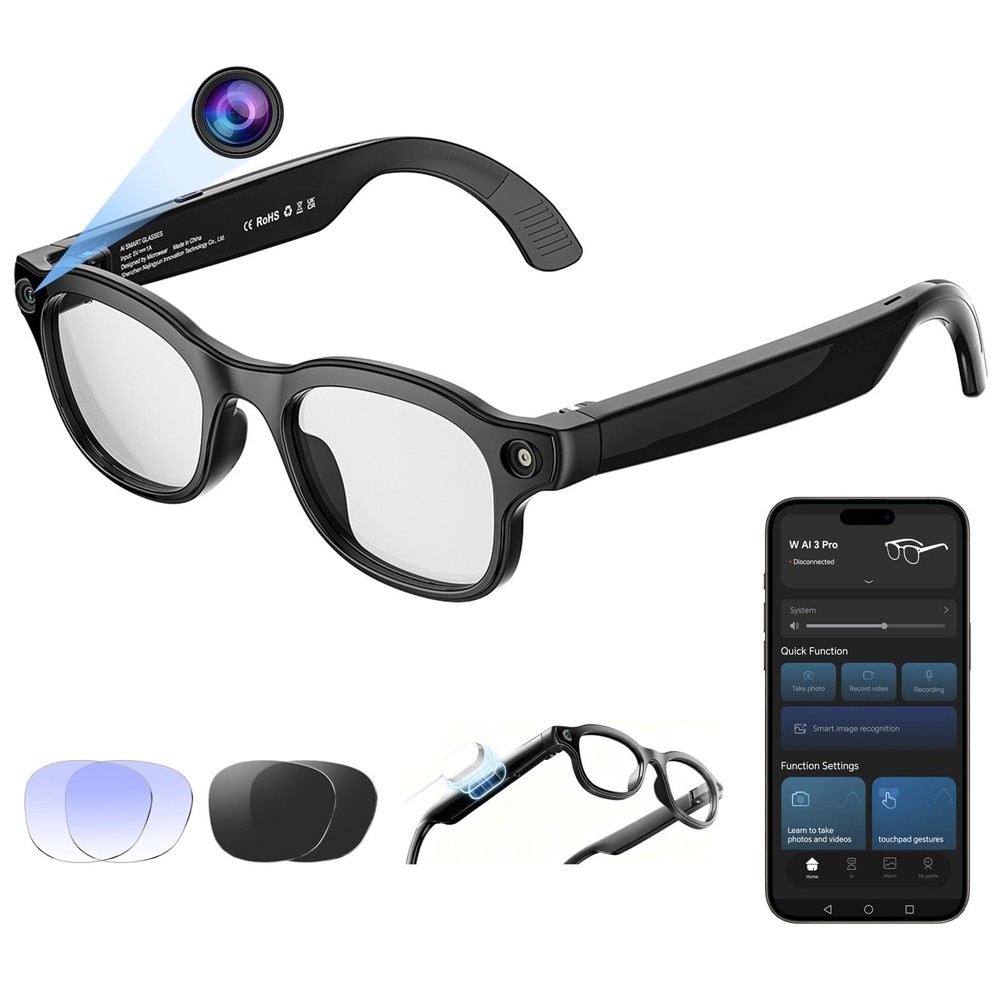 AI Smart Glasses with Camera 8MP, 4K Video, Bluetooth Ai Glasses for Men Wome…