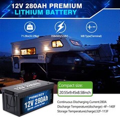 12V 280Ah LiFePO4 Lithium Battery Deep Cycle 2560W For RV Solar Off-grid Temp