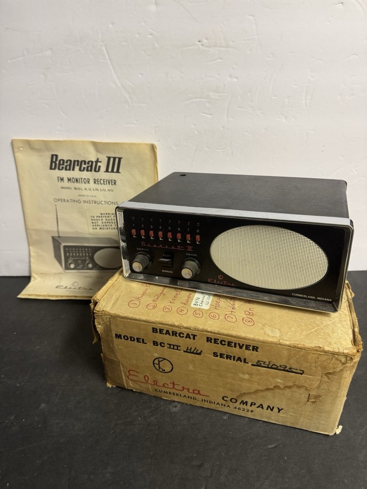 Electra Bearcat III BC-3 Vintage Scanner 8 Channels – No Cord, OG Box + Manual