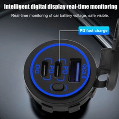 12V-24V QC3.0 + PD USB C Car Fast Charger Power Socket Outlet for Boat RV Marine