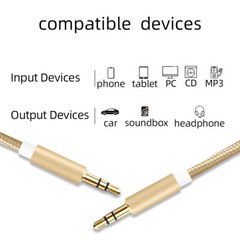 Golden 3.5mm Male to Male Aux Cable Cord Car Audio Headphone Jack PC Stereo
