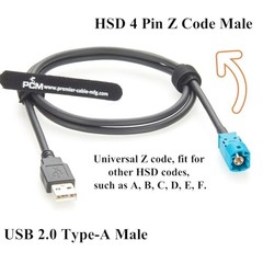 Automotive USB to HSD LVDS Cable HSD 4 Core Z Male to USB 2.0 Type A Male