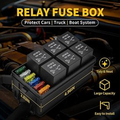 12V Fuse Relay Box 6 Relays and 6 Way ATC/ATO Fuses for Auto Car Marine Boat