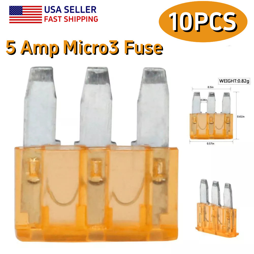10PCS 5A Micro3 Blade Fuse 3-Pin Prong 32V for Automotive Truck Boat Marine US