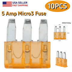 10PCS 5A Micro3 Blade Fuse 3-Pin Prong 32V for Automotive Truck Boat Marine US