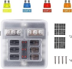 6 Way Fuse Block Car Boot Power 12-24V Blade Holder Box Waterproof LED Light