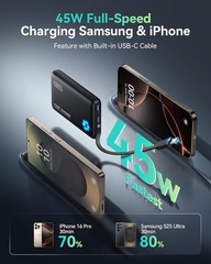INIU Power Bank 45W 10000mAh USB-C & A Dual Output Black with LED Paw Indicator