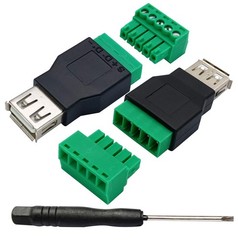 2 PCS USB 2.0 A Screw Terminal Block Adapter Female to 5 Pin Bolt Shield