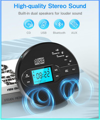 Reproductor CD Portátil Bluetooth FM Auto Anti-Skip Recargable AUX USB, LCD. Nue