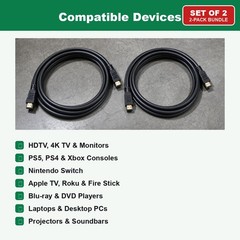 HDMI to HDMI Cable 6FT 4K Set of 2 for HDTV Monitor PS5 PS4 Xbox Blu-ray Player