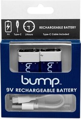 Bump 2 Pack 9 Volt Lithium Ion Rechargeable Batteries 650mAh USB-C Type Cable