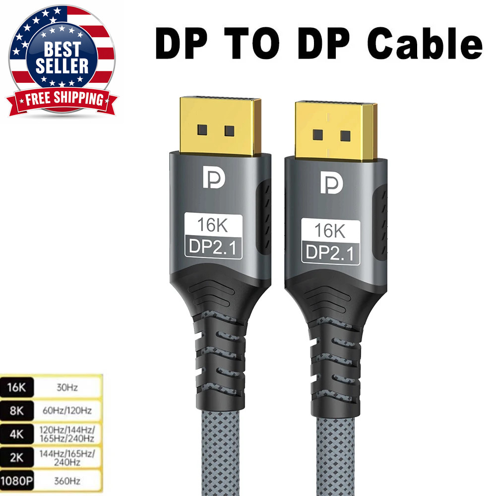 Displayport 2.1 16K DP Cable 8K@120Hz/60Hz 4K@240Hz 80Gbps HDR Video Audio Cable