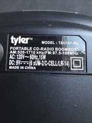 Tyler TAU101-BL CD Boombox AM/FM Radio Aux In Headphone Jack Black/Blue