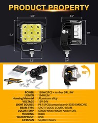Auxbeam V-max 4″ LED Pods Work Lights Bar Cube Driving Lamp + Black Amber Covers