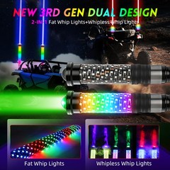 2x 1~3FT Laser LED Whip Spiral Chasing RGB Fat Whip Light For Can Am Polaris RZR