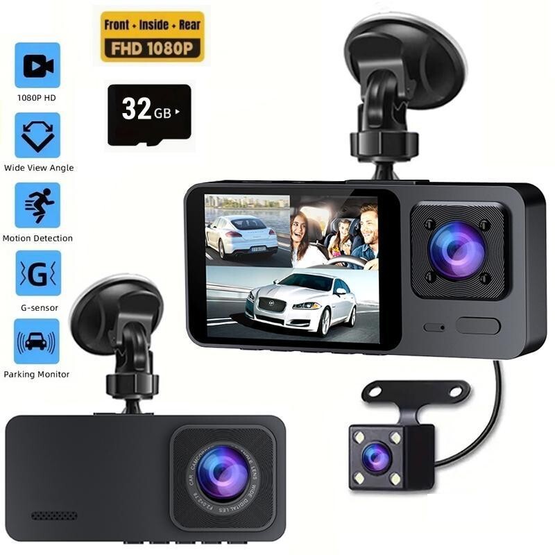 3 Channel Car DVR, 1 Count Wide View Angle Car Front & Rear Camera Recorder