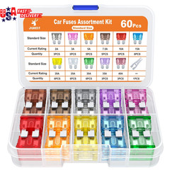 60 Pcs Standard Car Fuse Kit Blade Fuse Assortment (2A 3A 5A 7.5A 10A 15A 20A 25