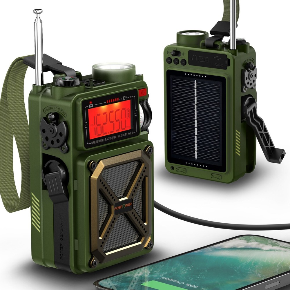 Hand Crank Weather Radio Emergency Solar IPX3 4000mAh Power Bank Charger Light