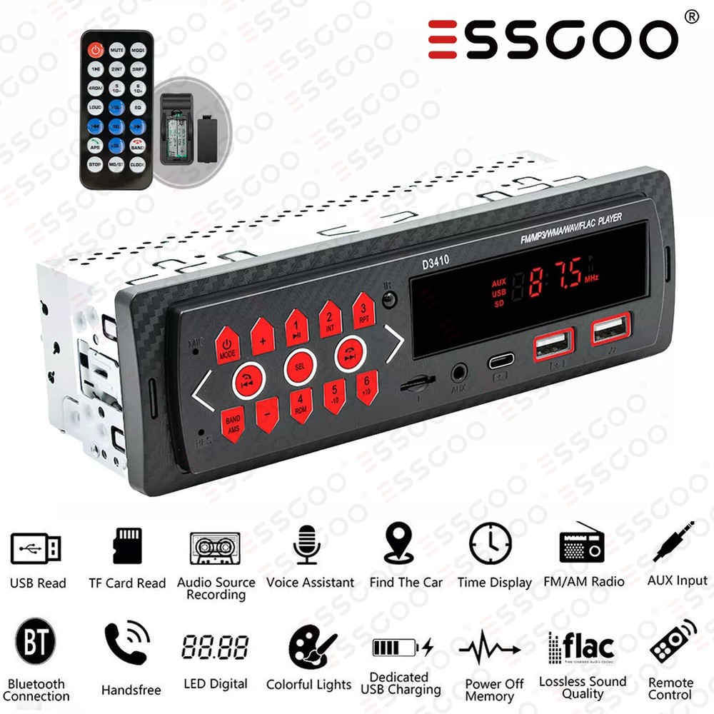 Single 1 Din Car Radio Stereo Bluetooth AM FM MP3 Player Audio Head Unit USB AUX