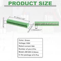 5 PCS 16Pin PCB Mount Screw Terminal Block Connector 2.54mm Green
